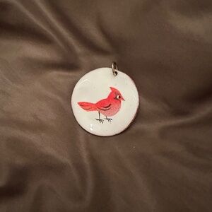 Vintage Copper Enamel Handmade Artisan Cardinal Bird Pendant
